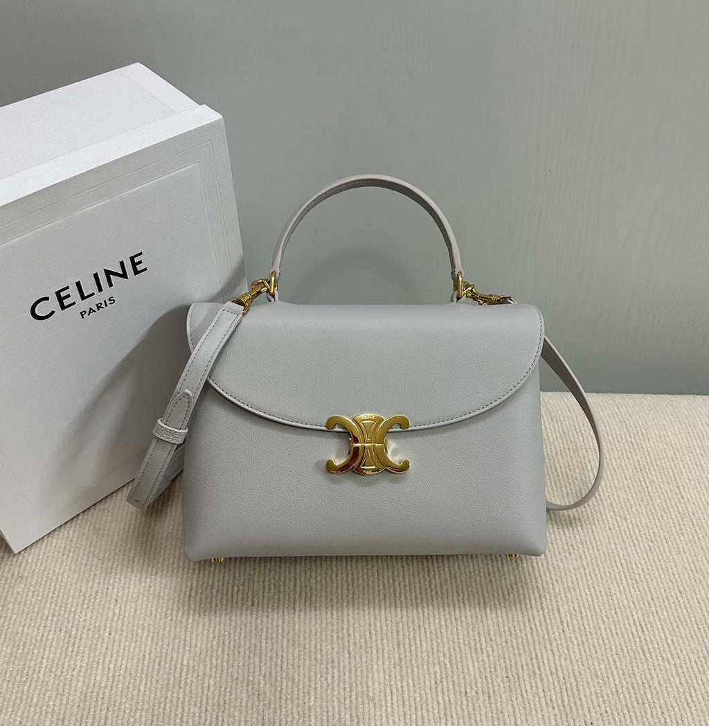 Celine 117523FXK MEDIUM NINO BAG IN SUPPLE GRAINED CALFSKIN Gray