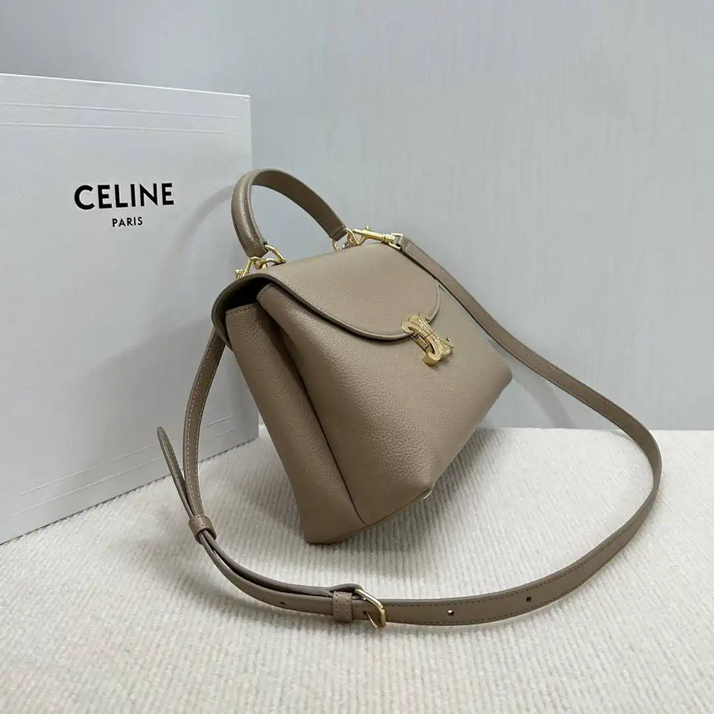 Celine 117523FXK MEDIUM NINO BAG IN SUPPLE GRAINED CALFSKIN Smoked Brown