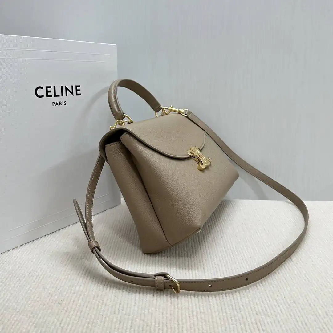 Celine 117523FXK MEDIUM NINO BAG IN SUPPLE GRAINED CALFSKIN Smoked Brown