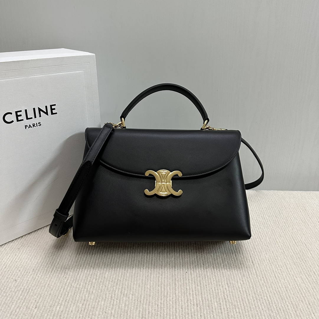 Celine 117523FXK MEDIUM NINO BAG IN SUPPLE Smooth CALFSKIN Black