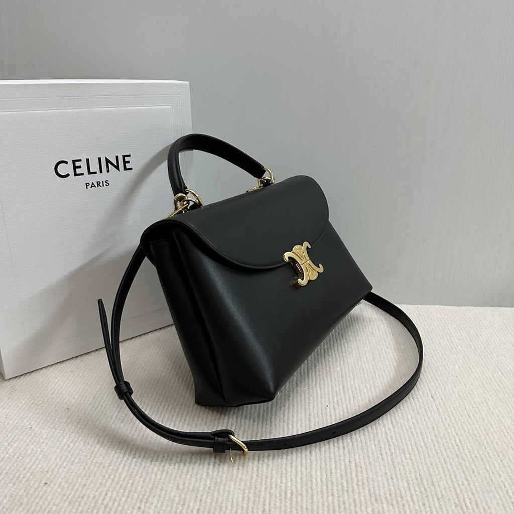 Celine 117523FXK MEDIUM NINO BAG IN SUPPLE Smooth CALFSKIN Black