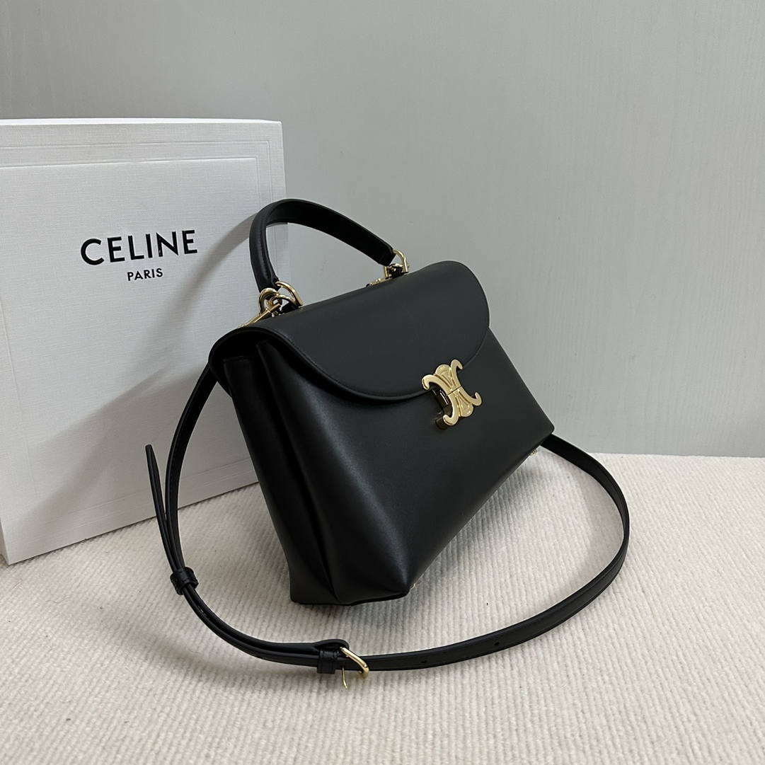 Celine 117523FXK MEDIUM NINO BAG IN SUPPLE Smooth CALFSKIN Black