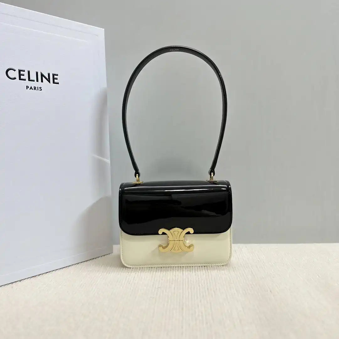 Celine 118053 TEEN GARANCE bag in PATENT CALFSKIN Black & Beige