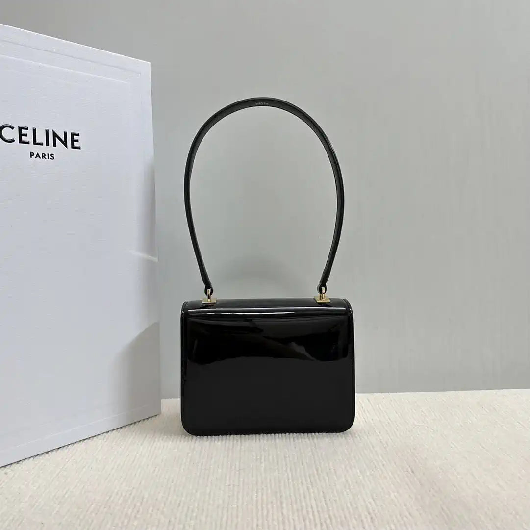 Celine 118053 TEEN GARANCE bag in PATENT CALFSKIN Black & Beige