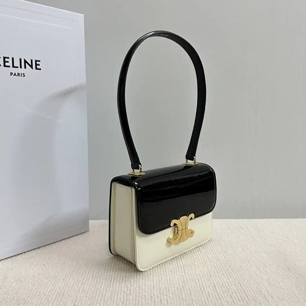 Celine 118053 TEEN GARANCE bag in PATENT CALFSKIN Black & Beige