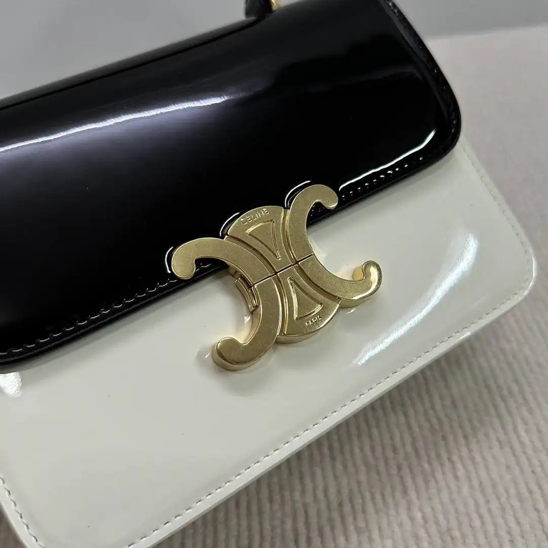 Celine 118053 TEEN GARANCE bag in PATENT CALFSKIN Black & Beige