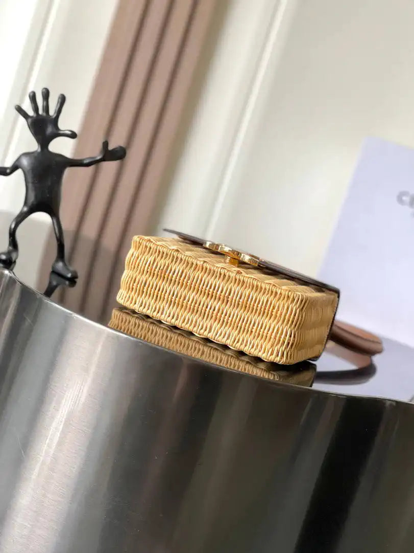 Celine 118053 TEEN GARANCE bag in PATENT CALFSKIN  Woven rattan & Brown