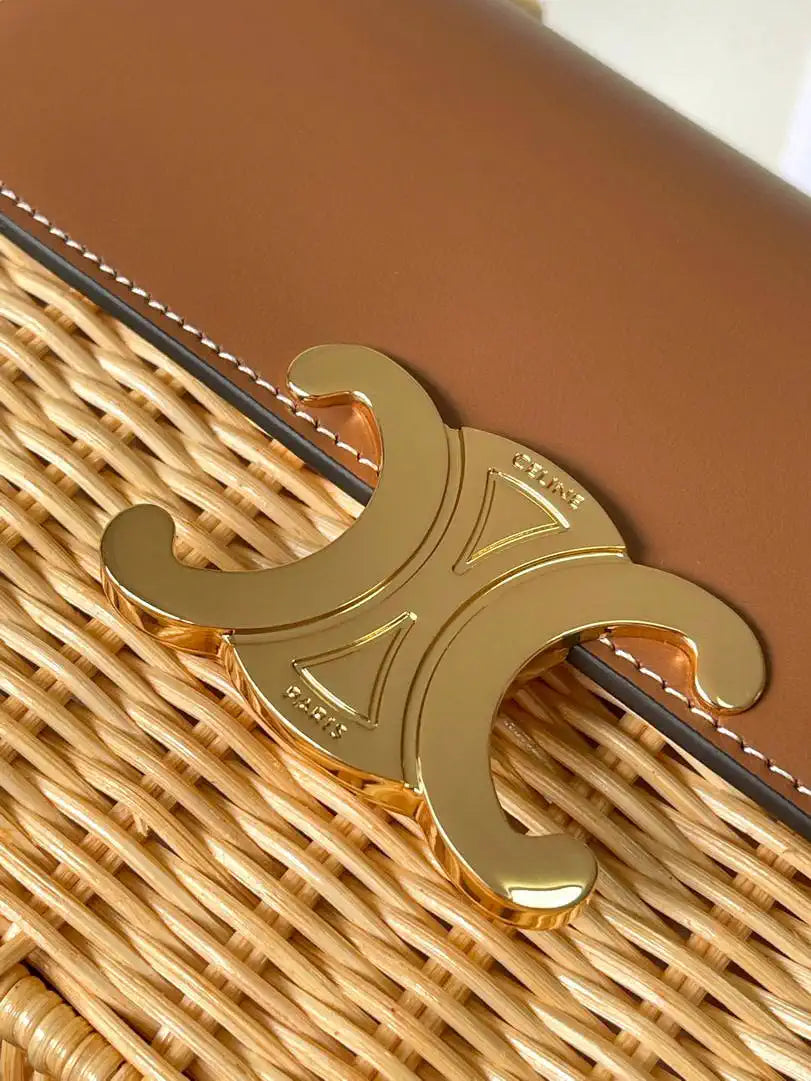 Celine 118053 TEEN GARANCE bag in PATENT CALFSKIN  Woven rattan & Brown