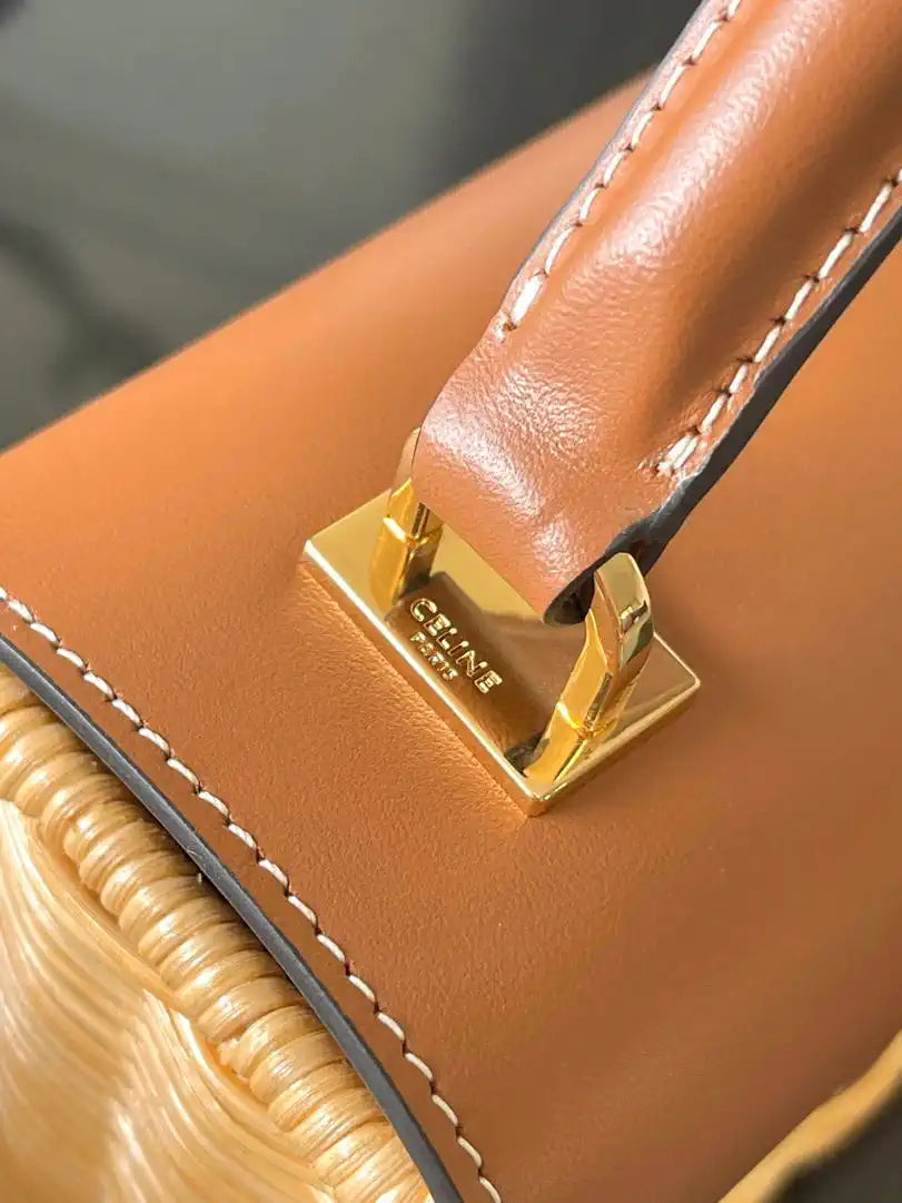 Celine 118053 TEEN GARANCE bag in PATENT CALFSKIN  Woven rattan & Brown