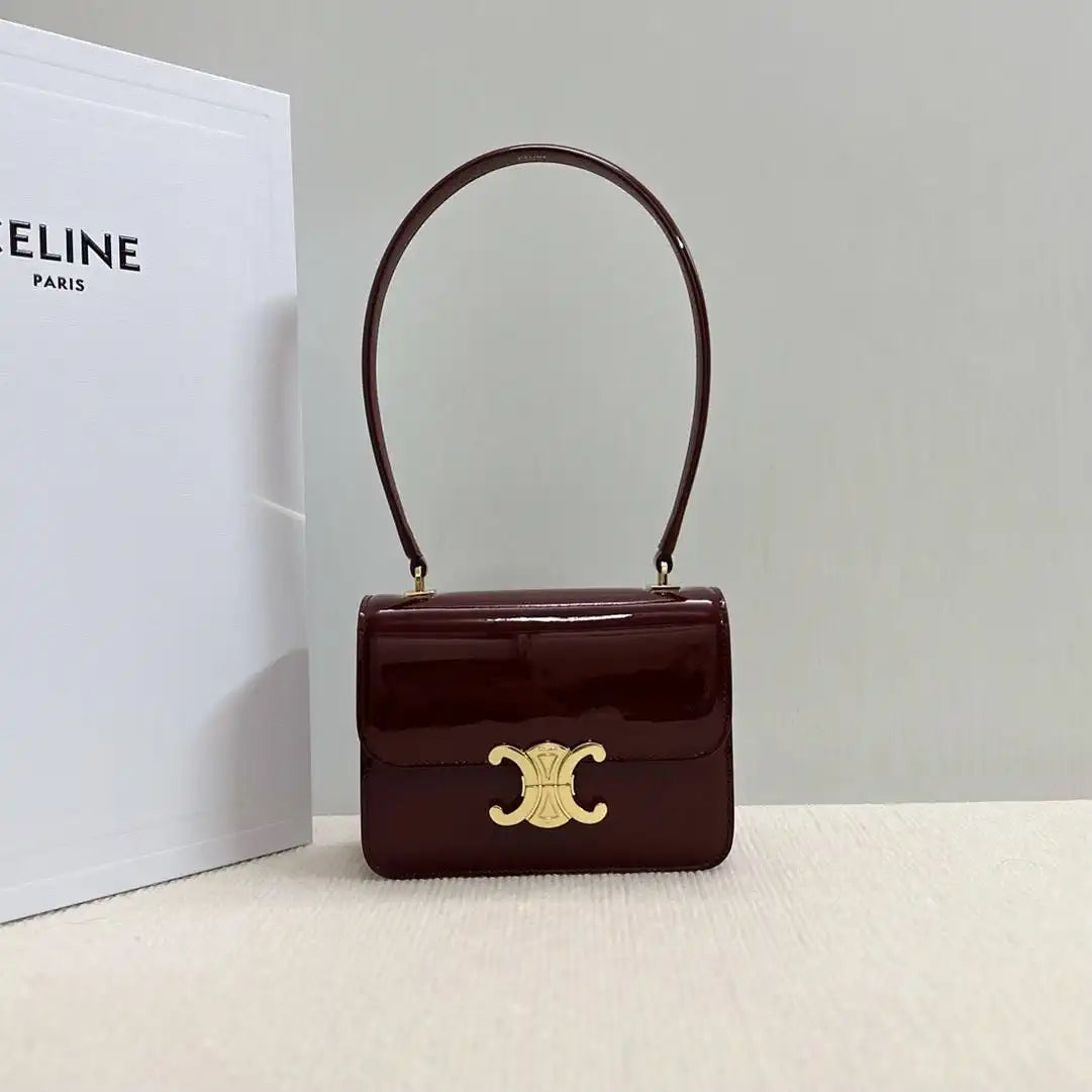 Celine 118053 TEEN GARANCE bag in PATENT CALFSKIN DARK BROWN