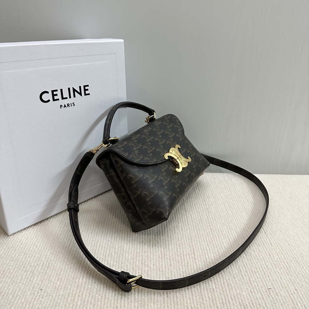 Celine 118113FRH TEEN Nino Bag in Triomphe Canvas Tan