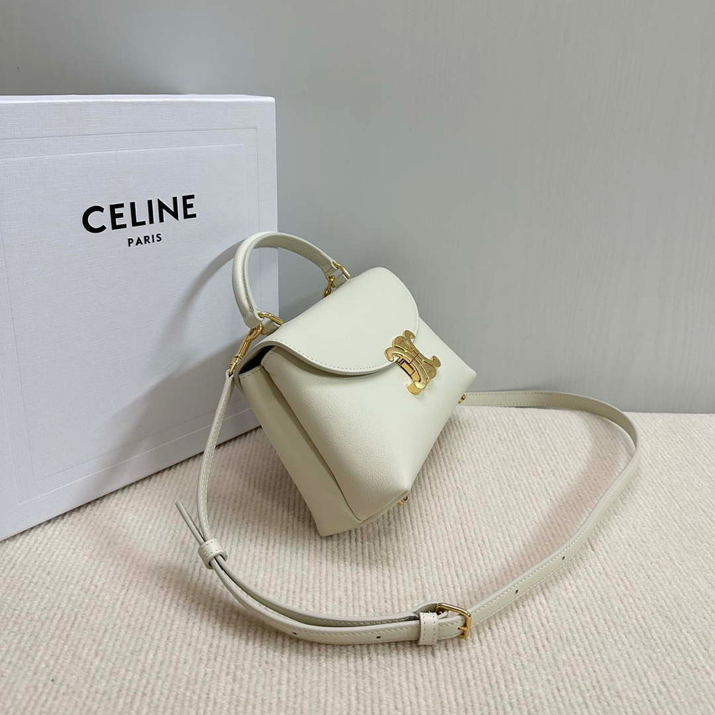 Celine 118113FRH TEEN Nino Bag in Triomphe Canvas White
