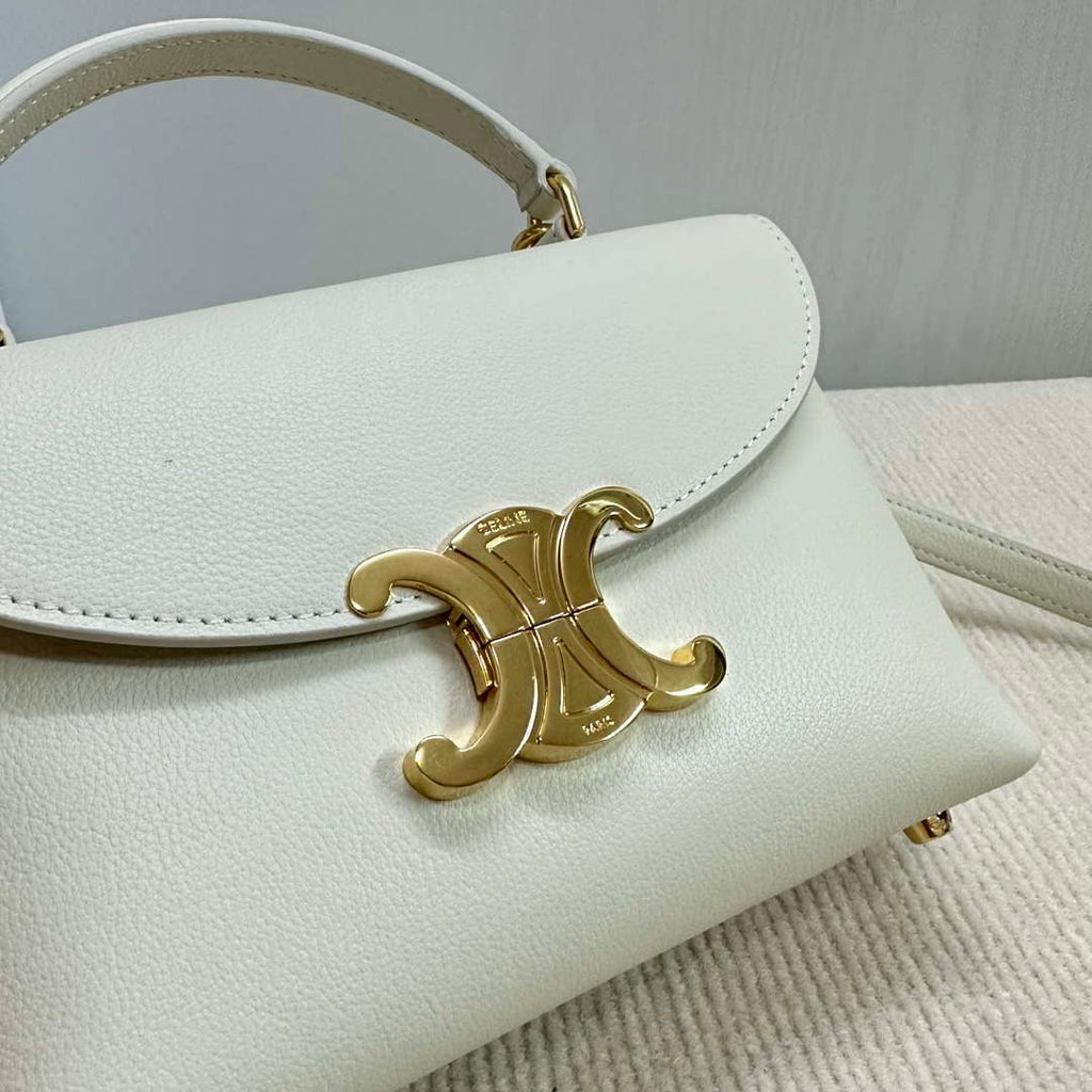 Celine 118113FRH TEEN Nino Bag in Triomphe Canvas White