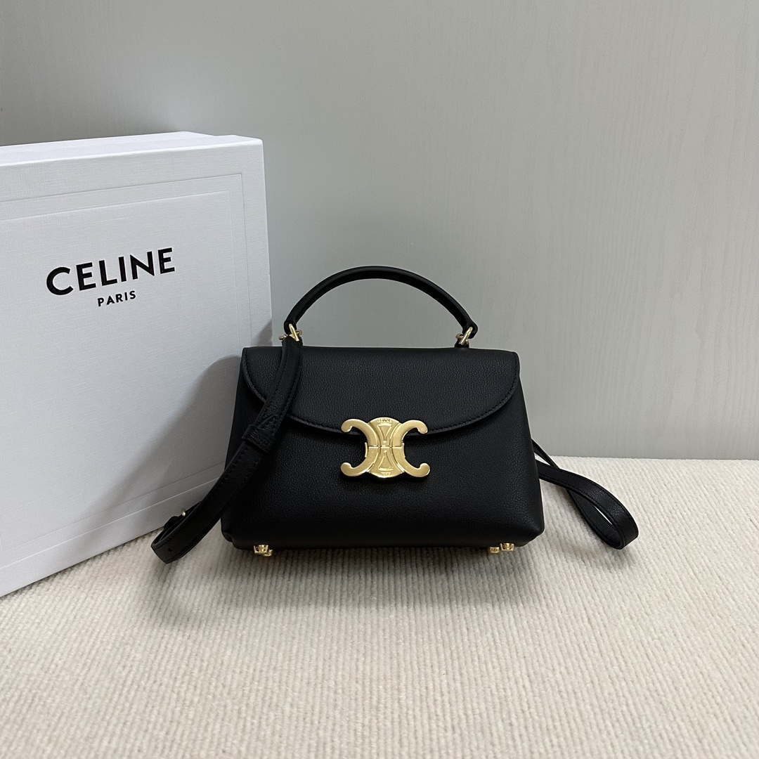 Celine 118113FRH TEEN Nino Bag in Triomphe Canvas Black