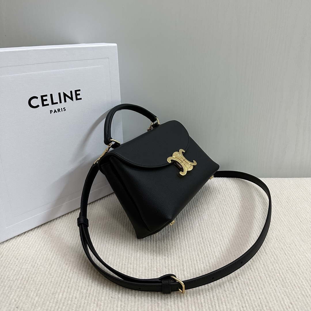 Celine 118113FRH TEEN Nino Bag in Triomphe Canvas Black
