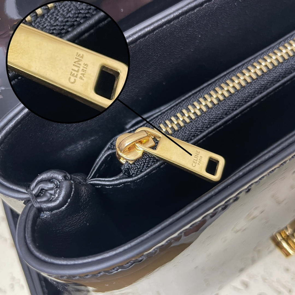 Celine 118113FRH TEEN Nino Bag in Triomphe Canvas Black Patent leather
