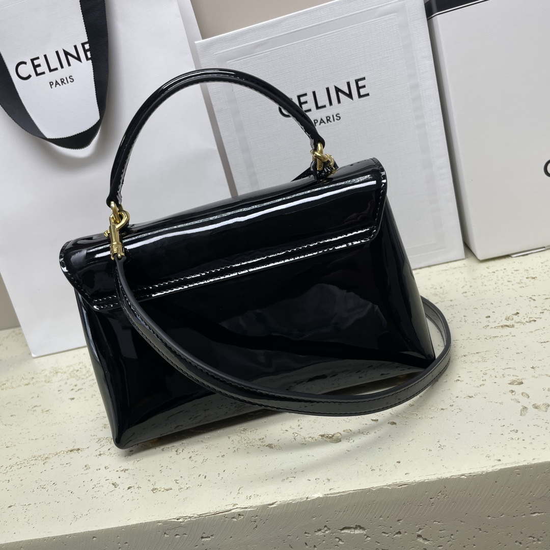 Celine 118113FRH TEEN Nino Bag in Triomphe Canvas Black Patent leather