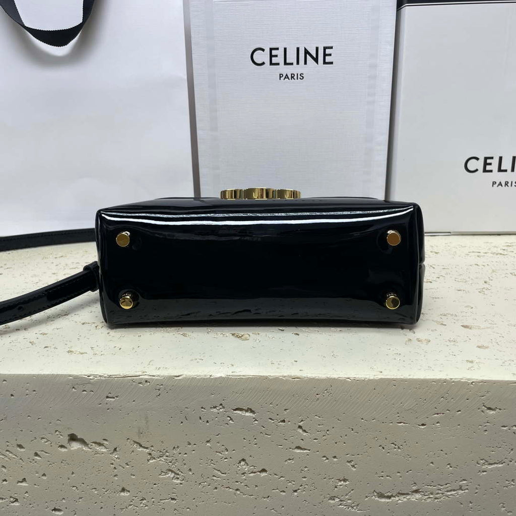 Celine 118113FRH TEEN Nino Bag in Triomphe Canvas Black Patent leather