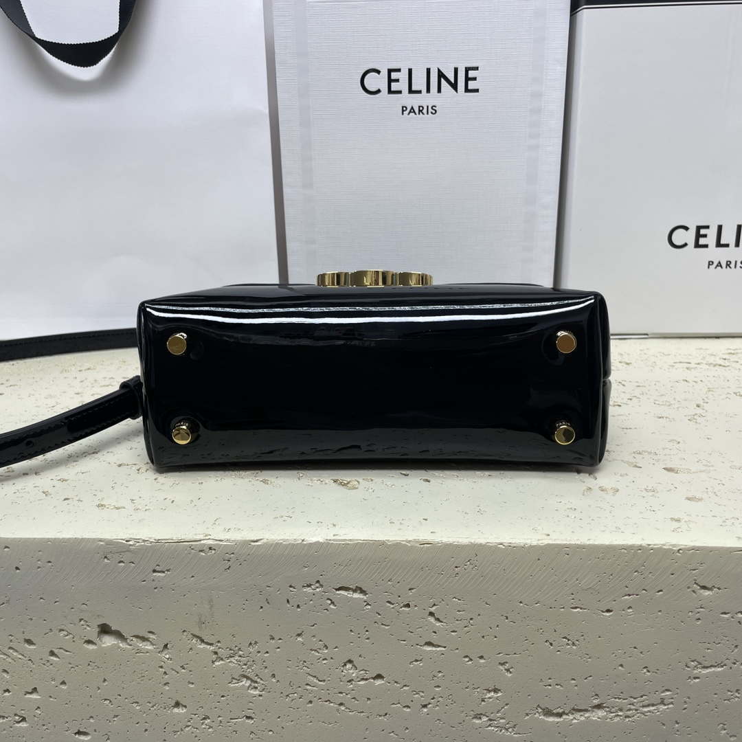 Celine 118113FRH TEEN Nino Bag in Triomphe Canvas Black Patent leather