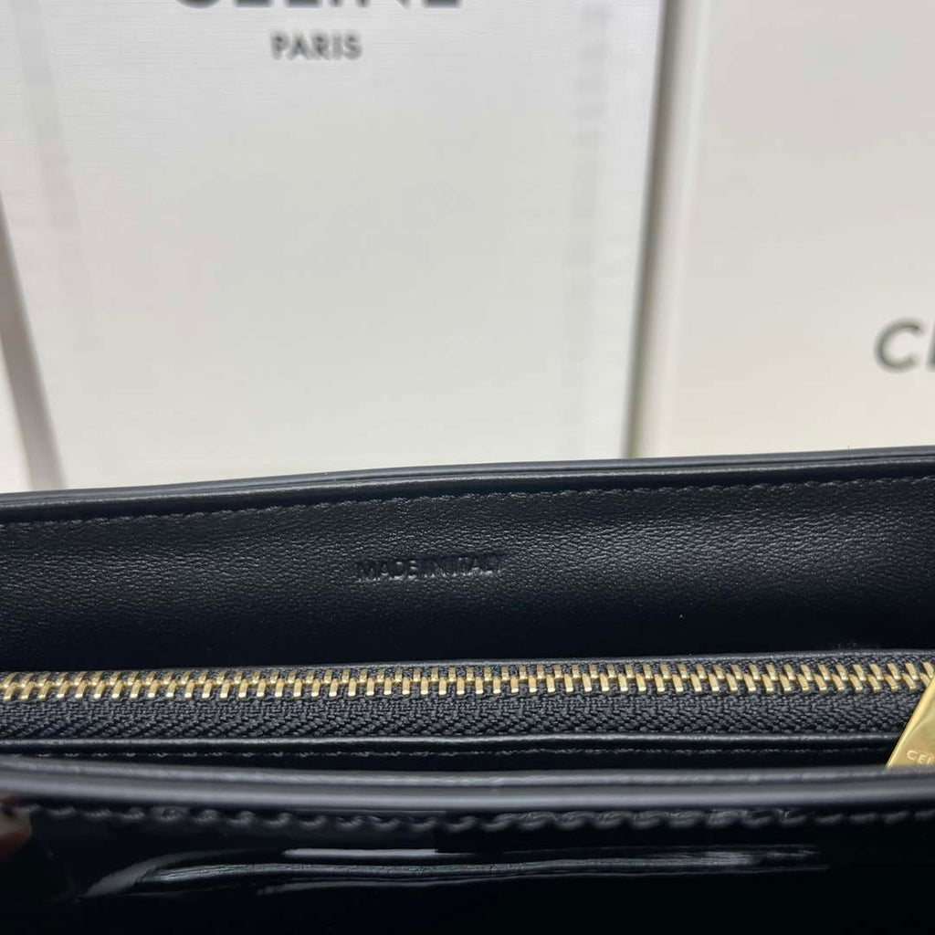 Celine 118113FRH TEEN Nino Bag in Triomphe Canvas Black Patent leather