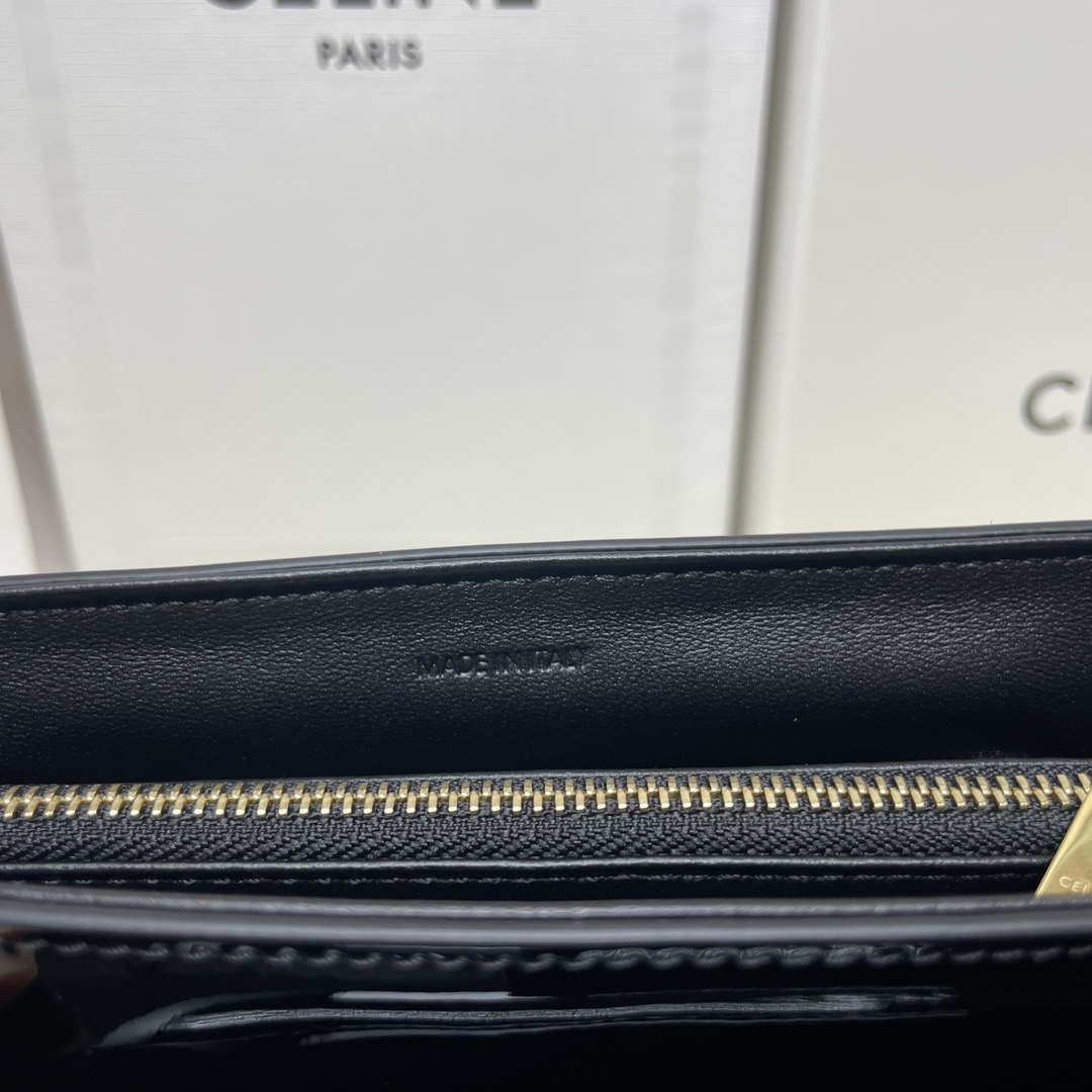 Celine 118113FRH TEEN Nino Bag in Triomphe Canvas Black Patent leather
