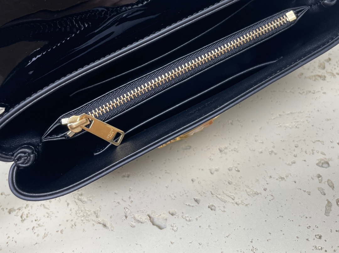 Celine 118113FRH TEEN Nino Bag in Triomphe Canvas Black Patent leather