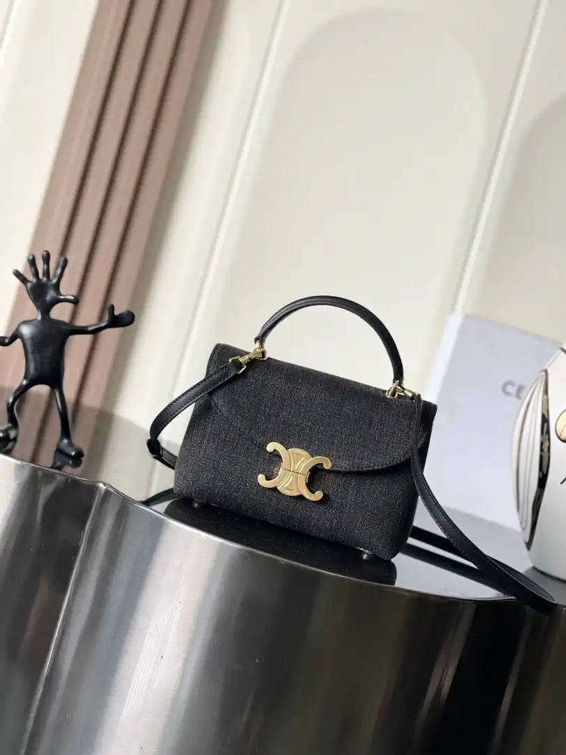 Celine 118113FRH TEEN NINO BAG IN Denim Black Canvas