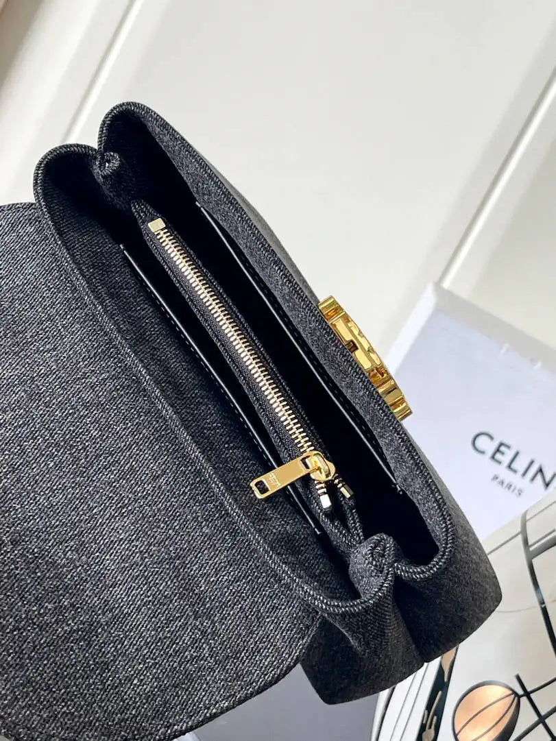 Celine 118113FRH TEEN NINO BAG IN Denim Black Canvas