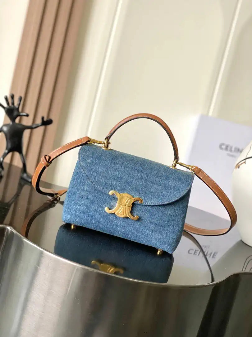 Celine 118113FRH TEEN NINO BAG IN Denim Blue Canvas