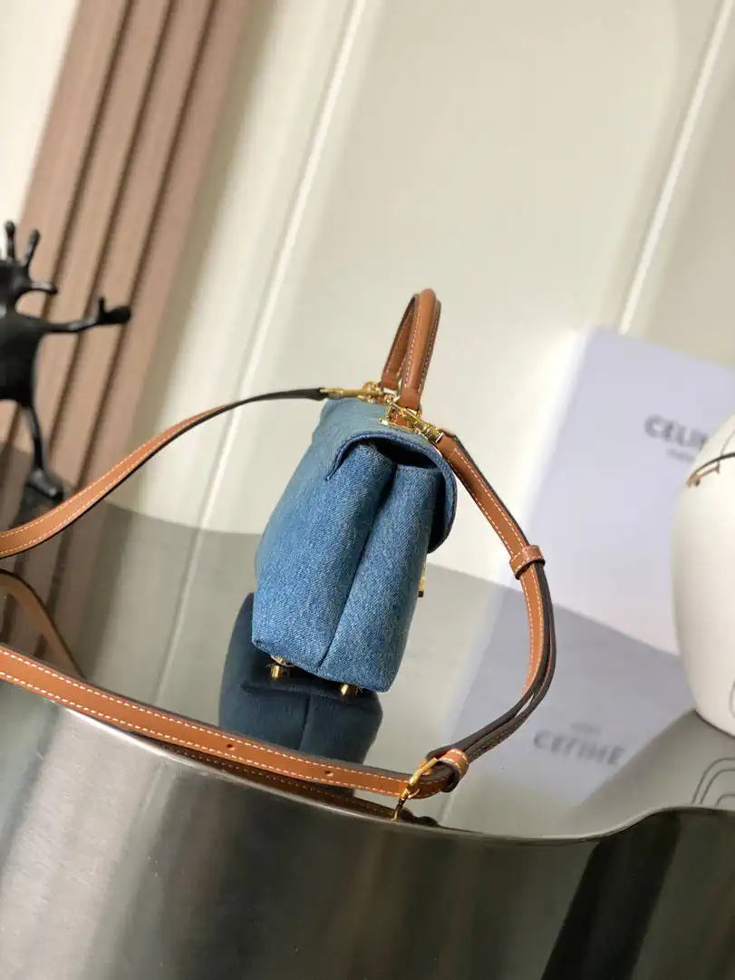 Celine 118113FRH TEEN NINO BAG IN Denim Blue Canvas