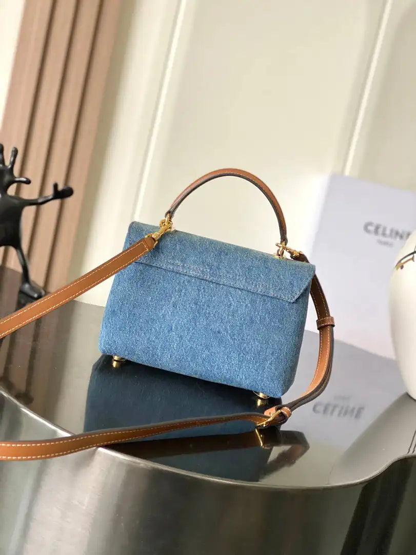 Celine 118113FRH TEEN NINO BAG IN Denim Blue Canvas