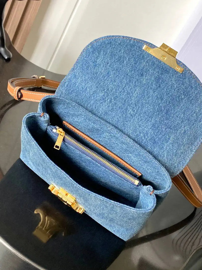 Celine 118113FRH TEEN NINO BAG IN Denim Blue Canvas