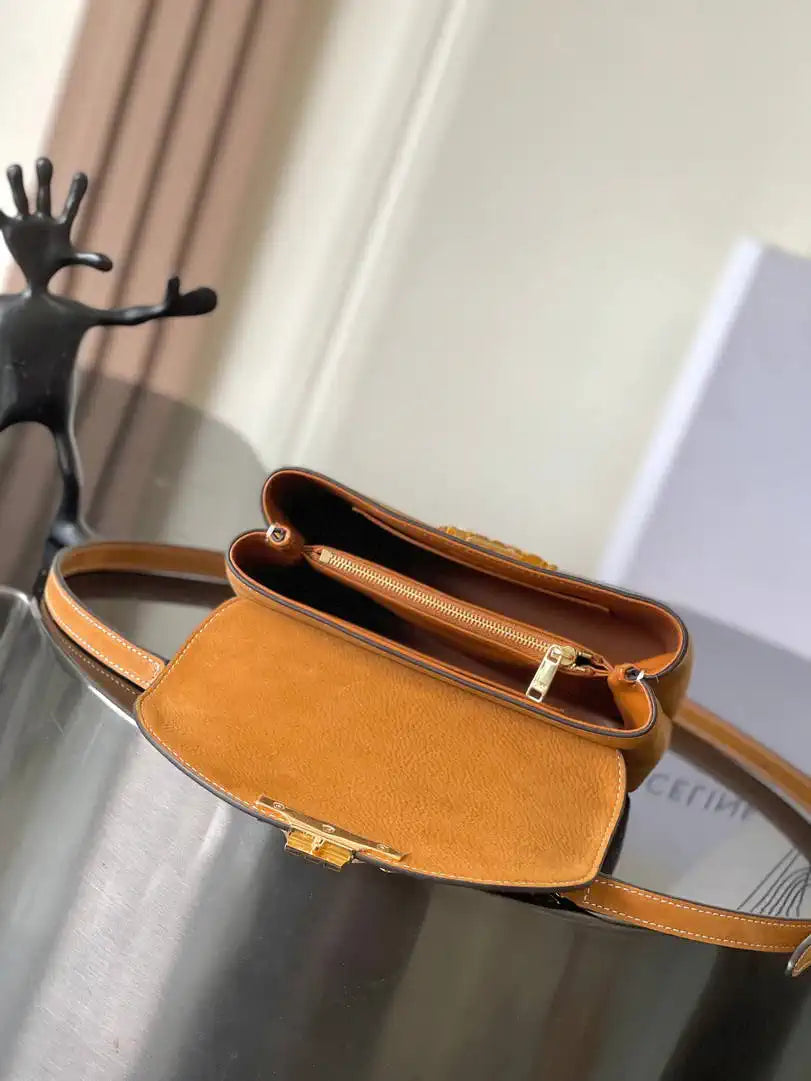 Celine 118113FRH TEEN NINO BAG IN SUPPLE Suede Leather Brown