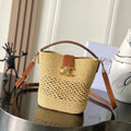 Celine 119742 Small Louise Bucket In Raffia And Calfskin Natural