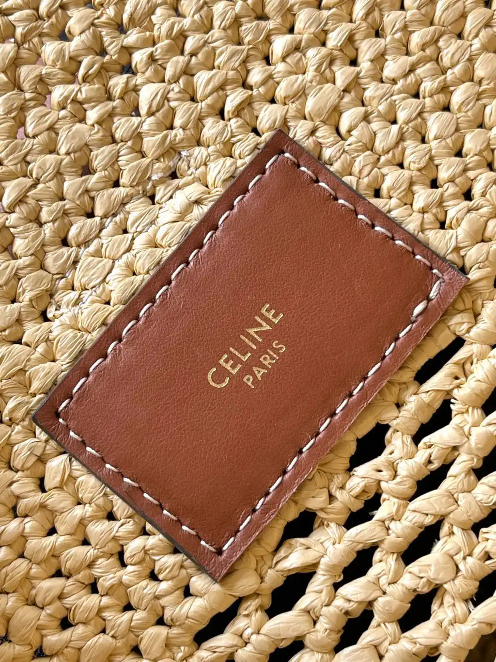 Celine 119742 Small Louise Bucket In Raffia And Calfskin Natural