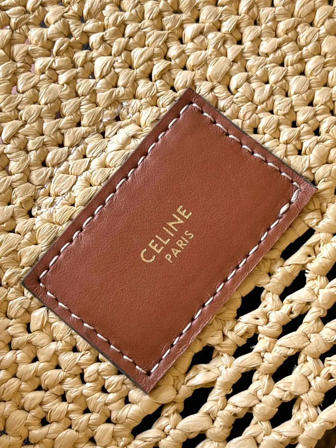 Celine 119742 Small Louise Bucket In Raffia And Calfskin Natural