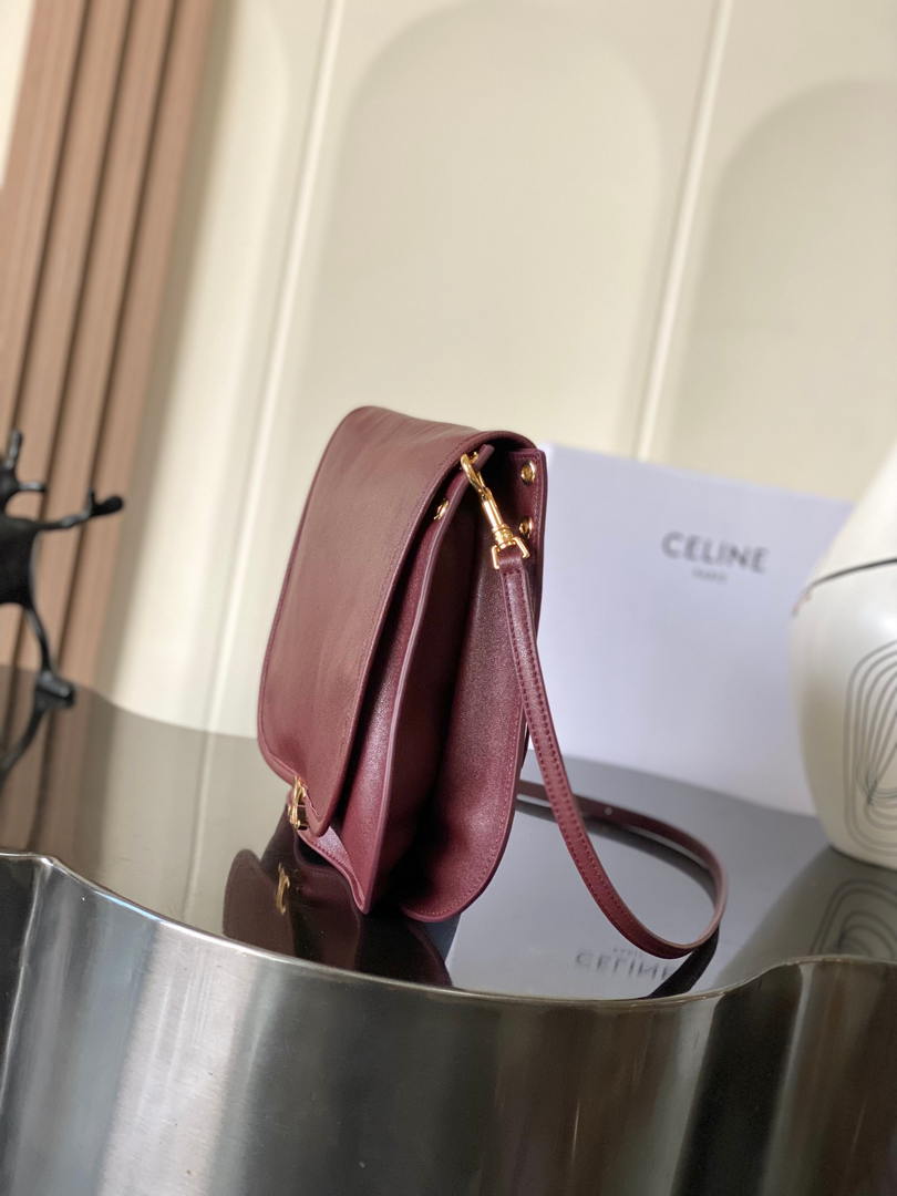 Celine 123632 BESACE SOFT TRIOMPHE IN SUPPLE SHINY LAMBSKIN Wine Red