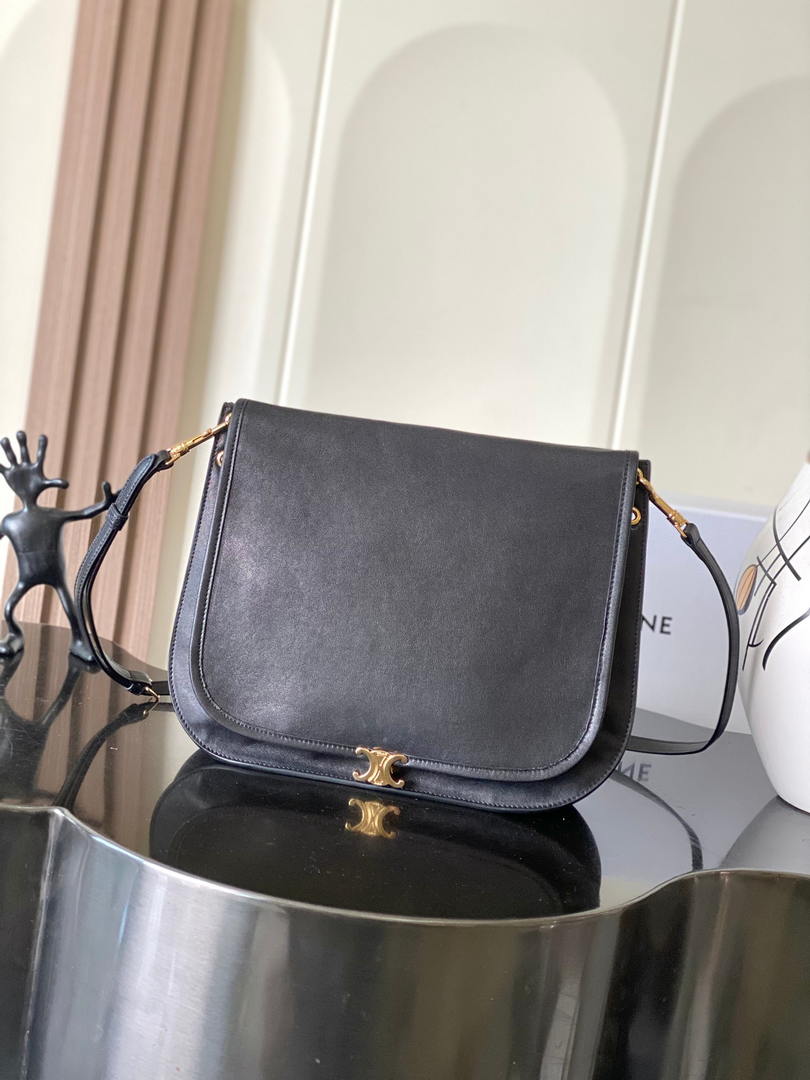 Celine 123632 BESACE SOFT TRIOMPHE IN SUPPLE SHINY LAMBSKIN Black