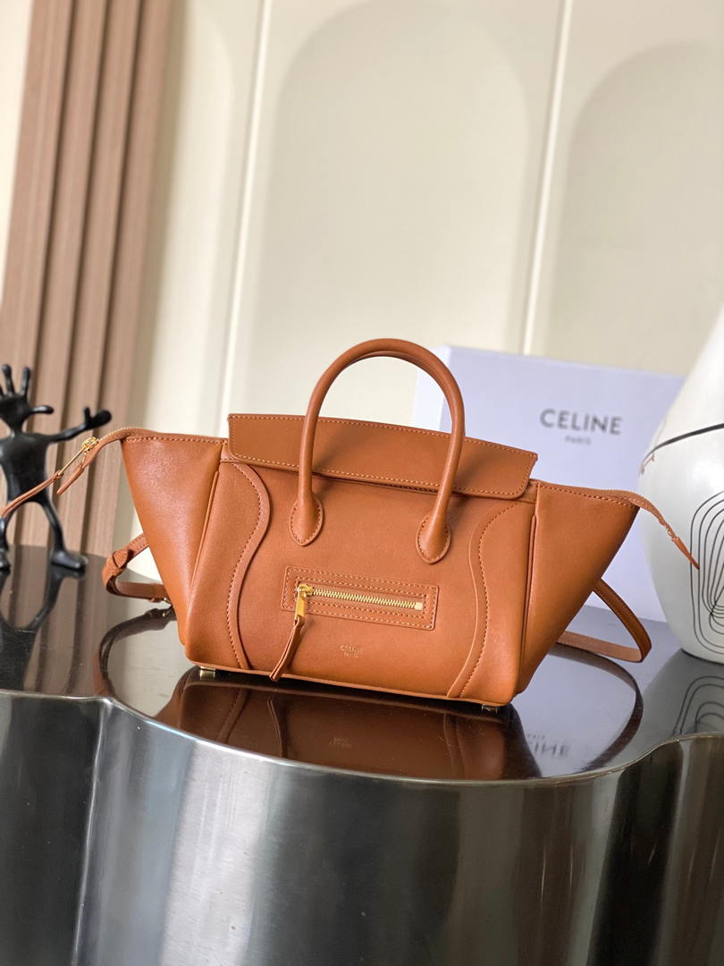 Celine 124213 SMALL NEW LUGGAGE IN SUPPLE SHINY LAMBSKIN Brown