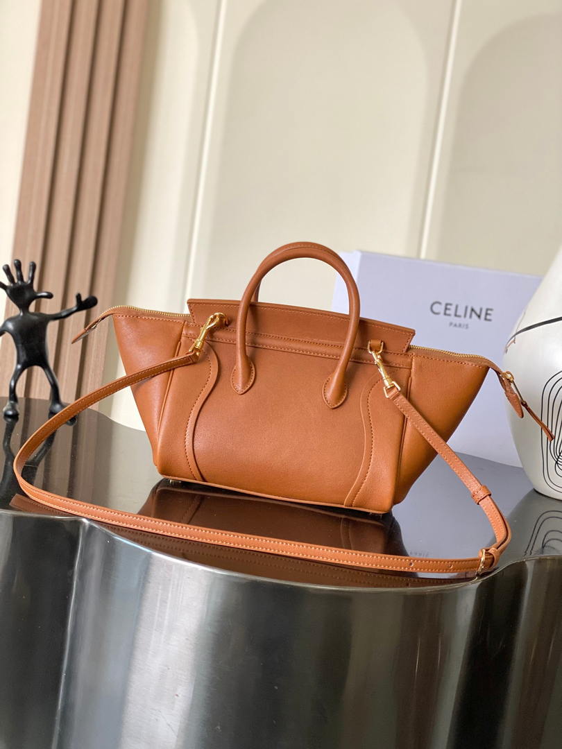 Celine 124213 SMALL NEW LUGGAGE IN SUPPLE SHINY LAMBSKIN Brown