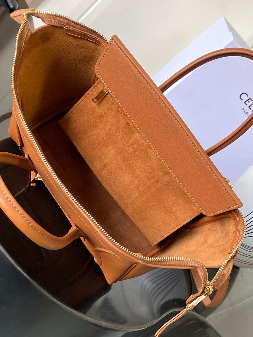 Celine 124213 SMALL NEW LUGGAGE IN SUPPLE SHINY LAMBSKIN Brown