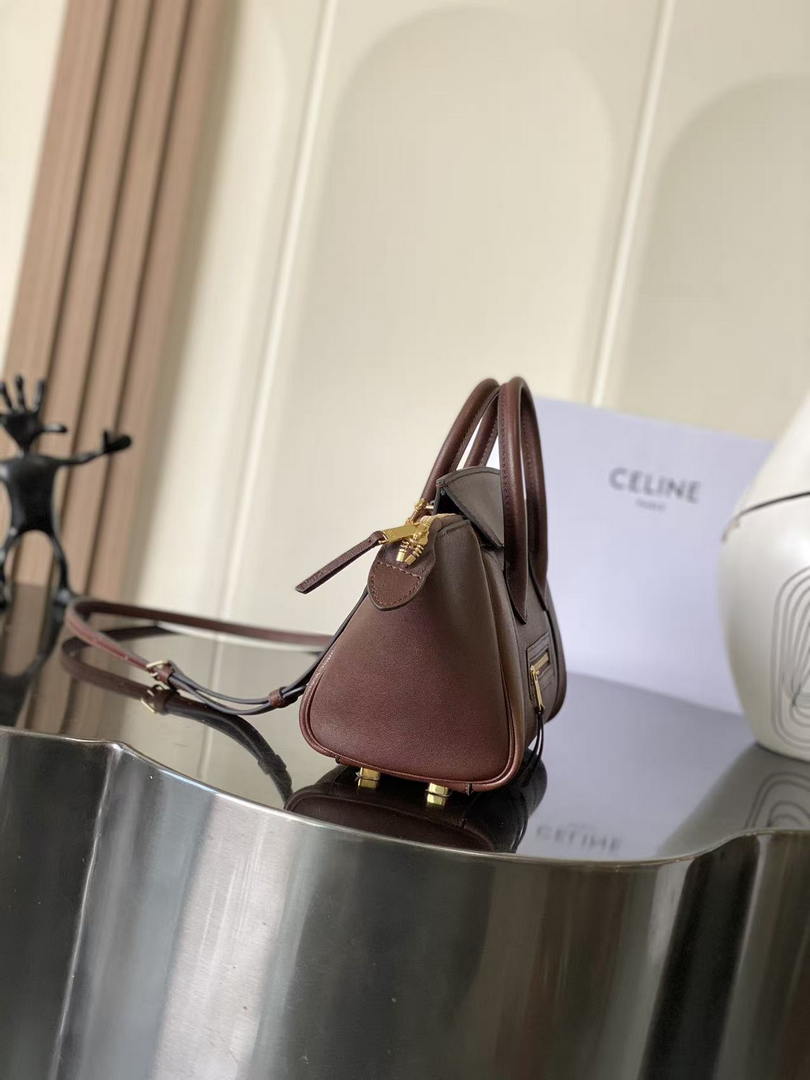 Celine 124213 SMALL NEW LUGGAGE IN SUPPLE SHINY LAMBSKIN Brown Red