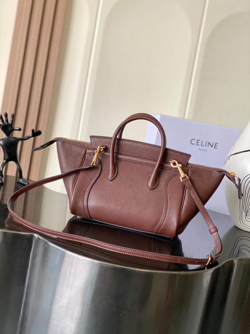 Celine 124213 SMALL NEW LUGGAGE IN SUPPLE SHINY LAMBSKIN Brown Red