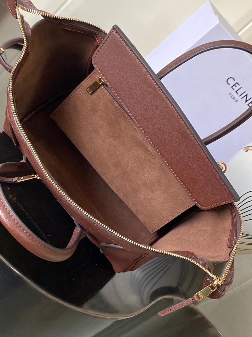 Celine 124213 SMALL NEW LUGGAGE IN SUPPLE SHINY LAMBSKIN Brown Red