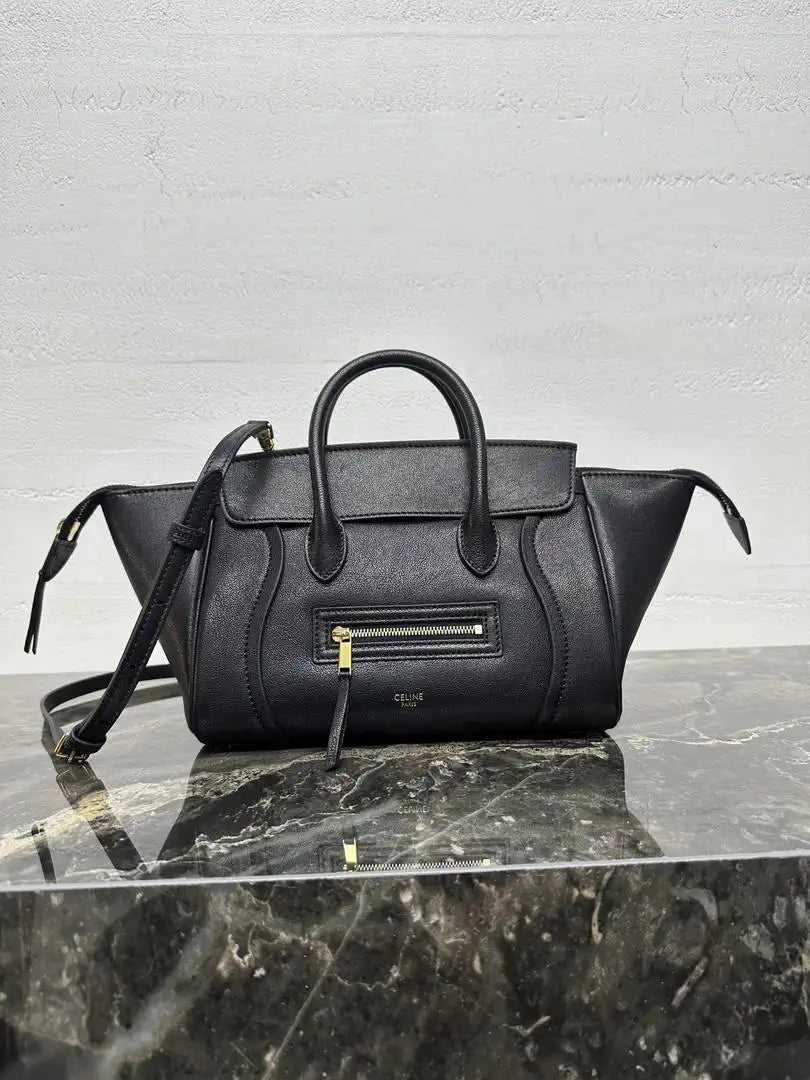 Celine 124213 SMALL NEW LUGGAGE IN SUPPLE SHINY LAMBSKIN Black