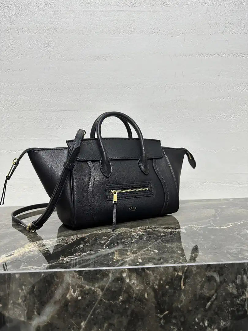 Celine 124213 SMALL NEW LUGGAGE IN SUPPLE SHINY LAMBSKIN Black