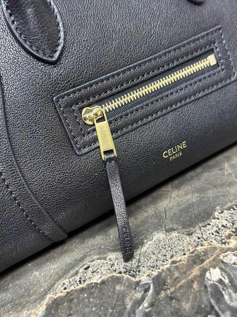 Celine 124213 SMALL NEW LUGGAGE IN SUPPLE SHINY LAMBSKIN Black