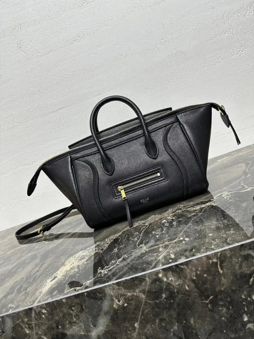 Celine 124213 SMALL NEW LUGGAGE IN SUPPLE SHINY LAMBSKIN Black