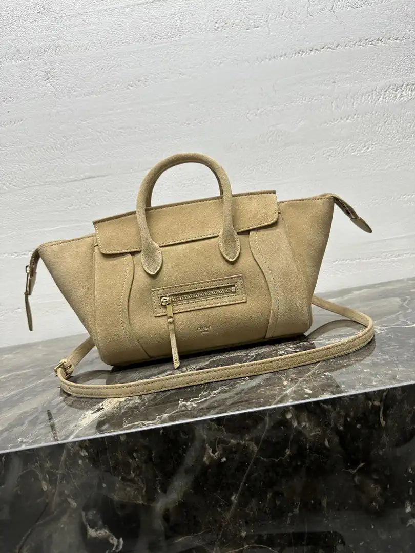 Celine 124213 SMALL NEW LUGGAGE IN SUPPLE Suede Leather Apricot