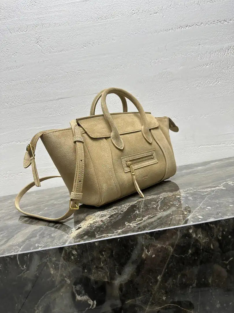 Celine 124213 SMALL NEW LUGGAGE IN SUPPLE Suede Leather Apricot